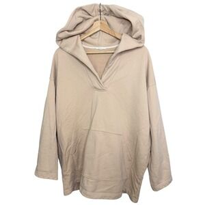 NAP Oversized Vneck Baggy Tunic Hoodie Tan Womens L Loungewear Relaxed Cozy